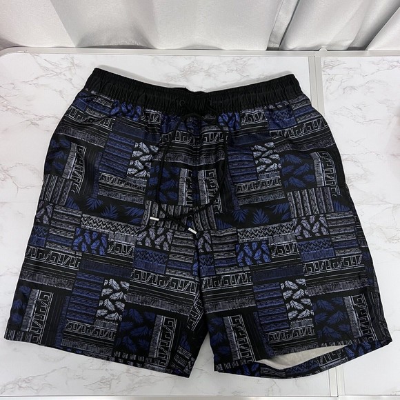 NWT Kirkland Signature Men's Medium Swim Shorts Black Gray Blue Print - Picture 15 of 16